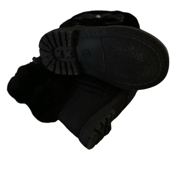 BLACK BOOTS TODDLER SIZE 5 SUEDE SHOE FUZZY ANKLE - Picture 4 of 4